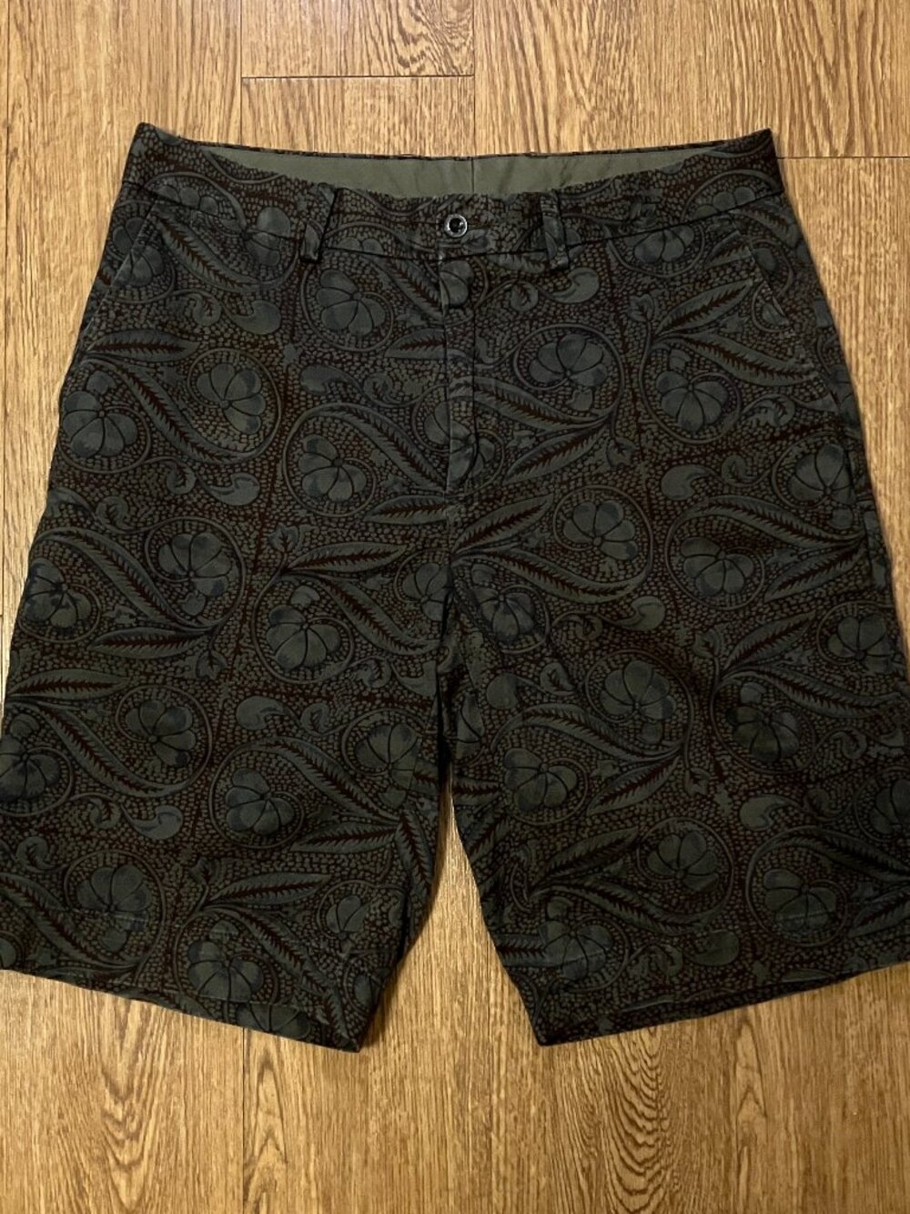 VTG Polo Ralph Lauren Paisley Chino Shorts Olive Green Baroque Print 90s